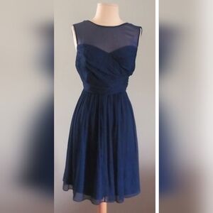 J. Crew Midnight Blue Sheer Panel Midi Dress